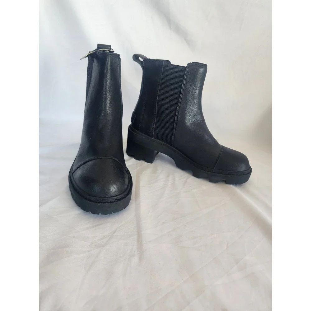 Sorel Brex Boot Chelsea Black Waterproof Leather Lug Sole Ankle Boots 8.5 NEW